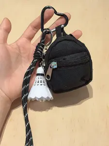 Sport Themed Badminton Shuttlecock Keychain Bag Charms, Keychain for bags, with Mini Backpack Coin Pouch Keychains Woven Cord Shuttle Backpack Pendant Keyring Lanyard Ornaments Hanging Rope Accessories Key Holder Black