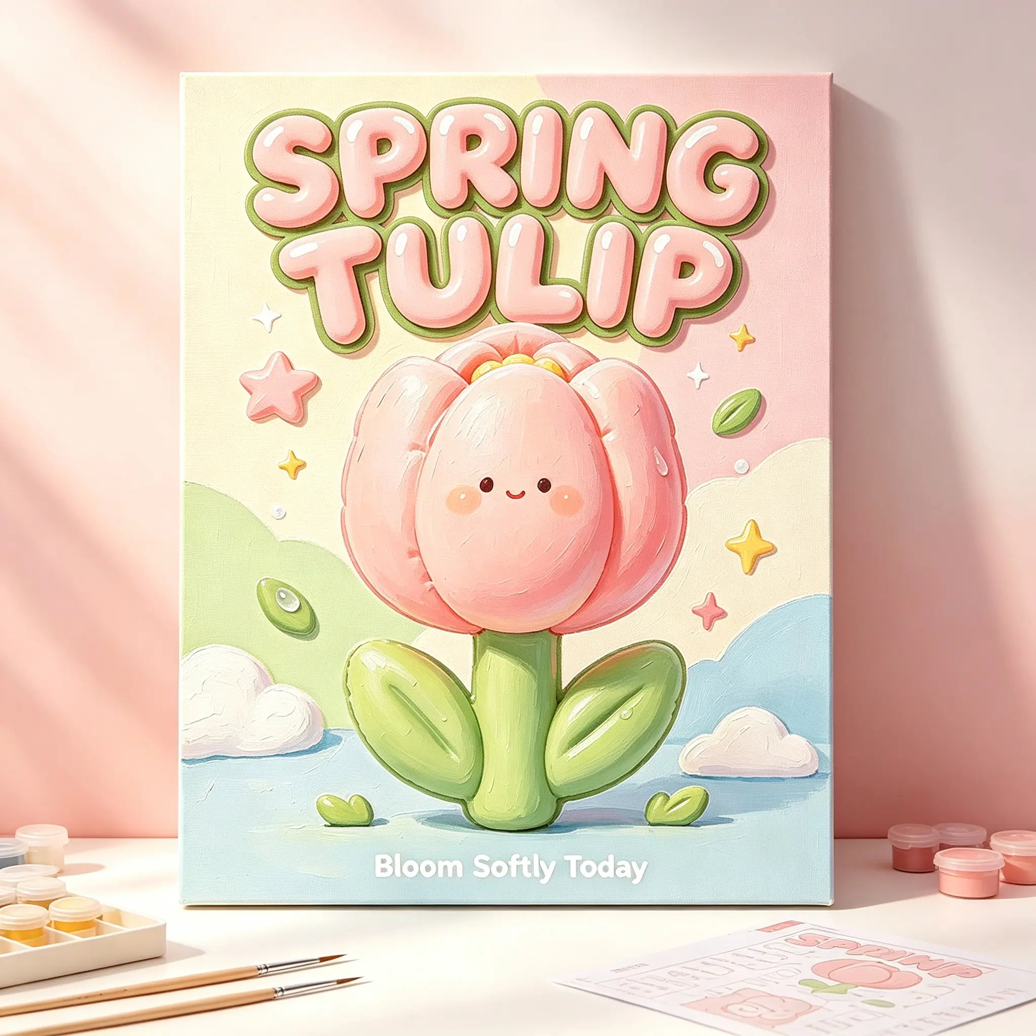 Cute cartoon number paint-by-numbers set with 24 colors, suitable for adults and teens, beginner-friendly DIY canvas painting, stress-relieving aesthetic home wall decor, an ideal gift for art lovers