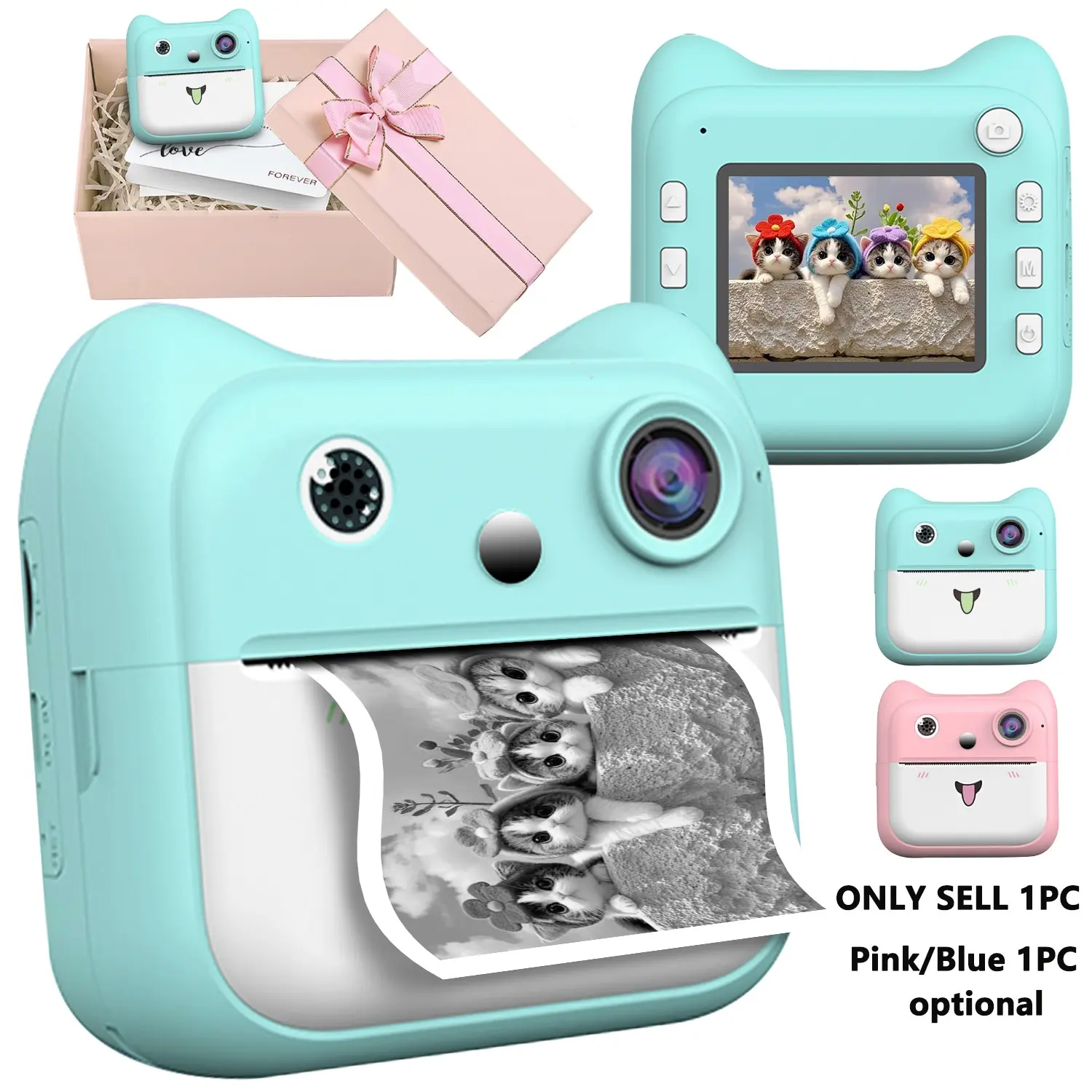 Instant Print Camera for Kids – 1080P Digital Camera with Gift Box, Christmas Birthday Gift Toy for Boys & Girls Ages 3-12 (2 Color Options: Pink, Blue)-child interactive gifts, fun and instant camera