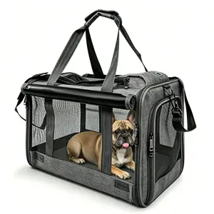 Heavy Duty Dog Carrier for Car Seat Travel - Premium Spacious Soft-Sided Pet Carrier Bag, Foldable Breathable Mesh Cat Travel Kennel for Frenchie, Poodle