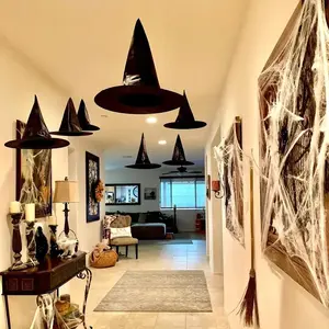 Halloween Hanging Witch Hats Decoration Set, 3 Pack, DIY Ceiling Room Decor, Polyester Material, Perfect for Parties