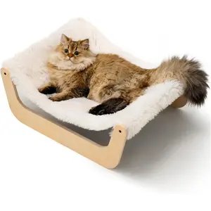 Cat Hammock Bed, Cat Beds for Indoor Cats with Washable Removable Bed Cover, Wooden Cat Hammock for Large Cats, Easy to Install Elevated Cat Bed, Soft Pet Hammock (22.8 x 17.3 x 8.8 inch)