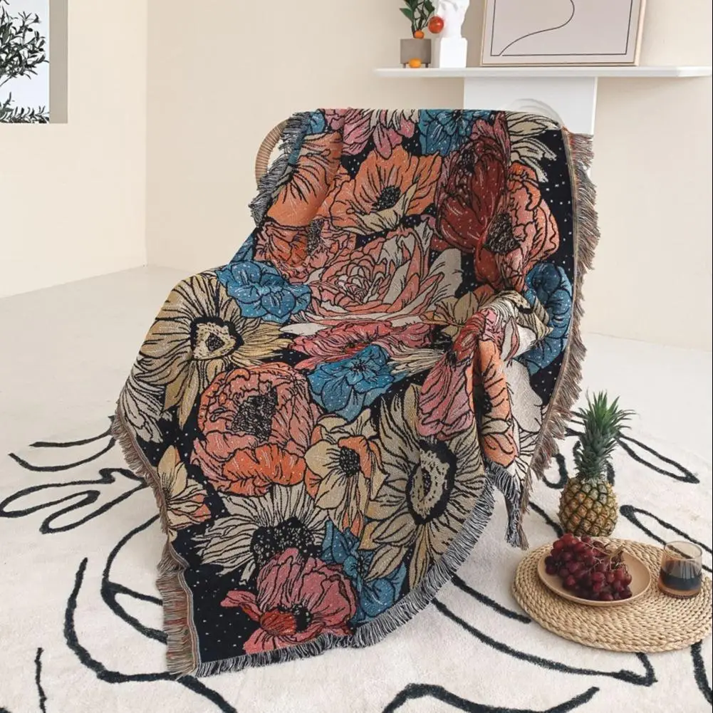Stylish Floral Print Tassel Decor Blanket (1 Piece), Soft Throw Blanket, Air-conditioned Room Blanket, Warm Nap Blanket For Home & Office