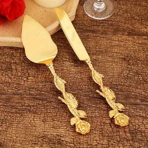 2 PCS Stainless Steel Cake Knife, Wedding Cake Knife, Exquisite Rose Style Handle, Pizza Knife, Pastry Baking Tool Set, Birthday Party Anniversary Wedding Gift Cake Cutting Suit Bakeware Utensils