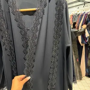 Soso Abaya with Elegant Lace Trim and V-Neck Design for Women