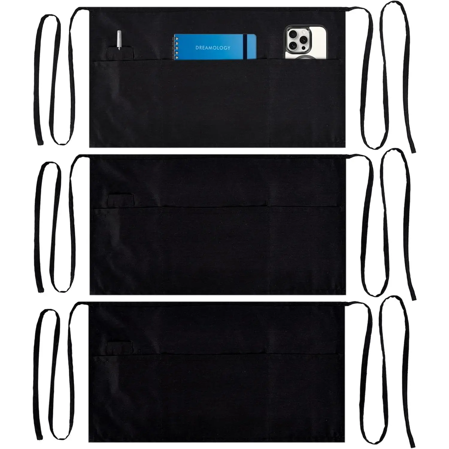 Server aprons with 3 pockets,waist apron with pockets,waitress apron,half apron,server apron,black aprons for servers,waiter apron,waist aprons for servers,cooking apron,serving apron