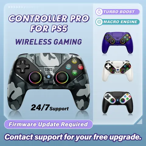 Wireless Pro Plastic Controller for PS5 with LED RGB Light - TMR Anti-Drift Joystick, 4ms Low Latency, Dual Vibration, Motion Sensing, Programmable Buttons, 600mAh Fast-Charge Battery, Wireless Controllers, PS5 Accessories, Gaming Console Accessories
