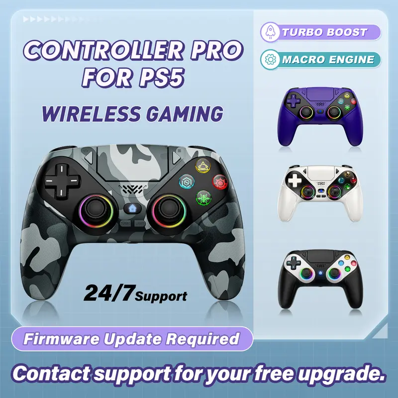 Wireless Pro Plastic Controller for PS5 with LED RGB Light - TMR Anti-Drift Joystick, 4ms Low Latency, Dual Vibration, Motion Sensing, Programmable Buttons, 600mAh Fast-Charge Battery, Wireless Controllers, PS5 Accessories, Gaming Console Accessories