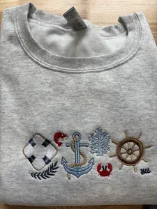 Coastal Elements Vintage Inspired Embroidered Heavy Weight Cotton Short Sleeve Tshirt