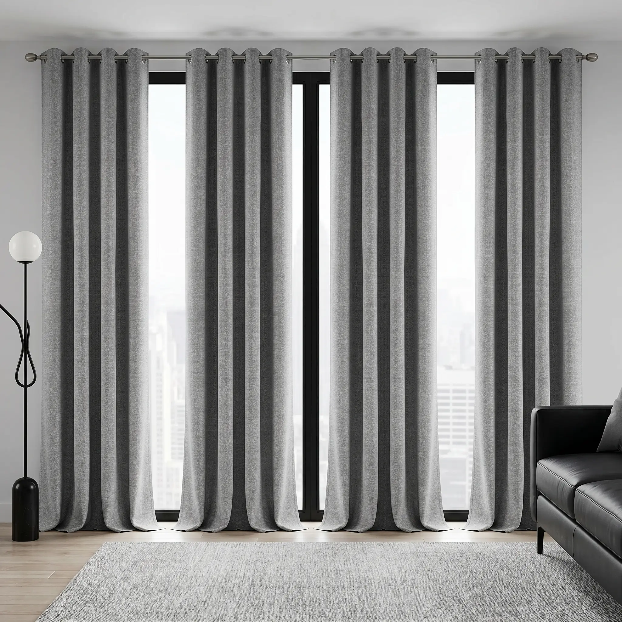 4 Panel Curtains, Linen Gray Stain-Resistant & Easy Care, Blackout Curtains, Drapes curtains,Rust-Proof Grommet for Bedroom, Living Room, Apartment & Home Decor