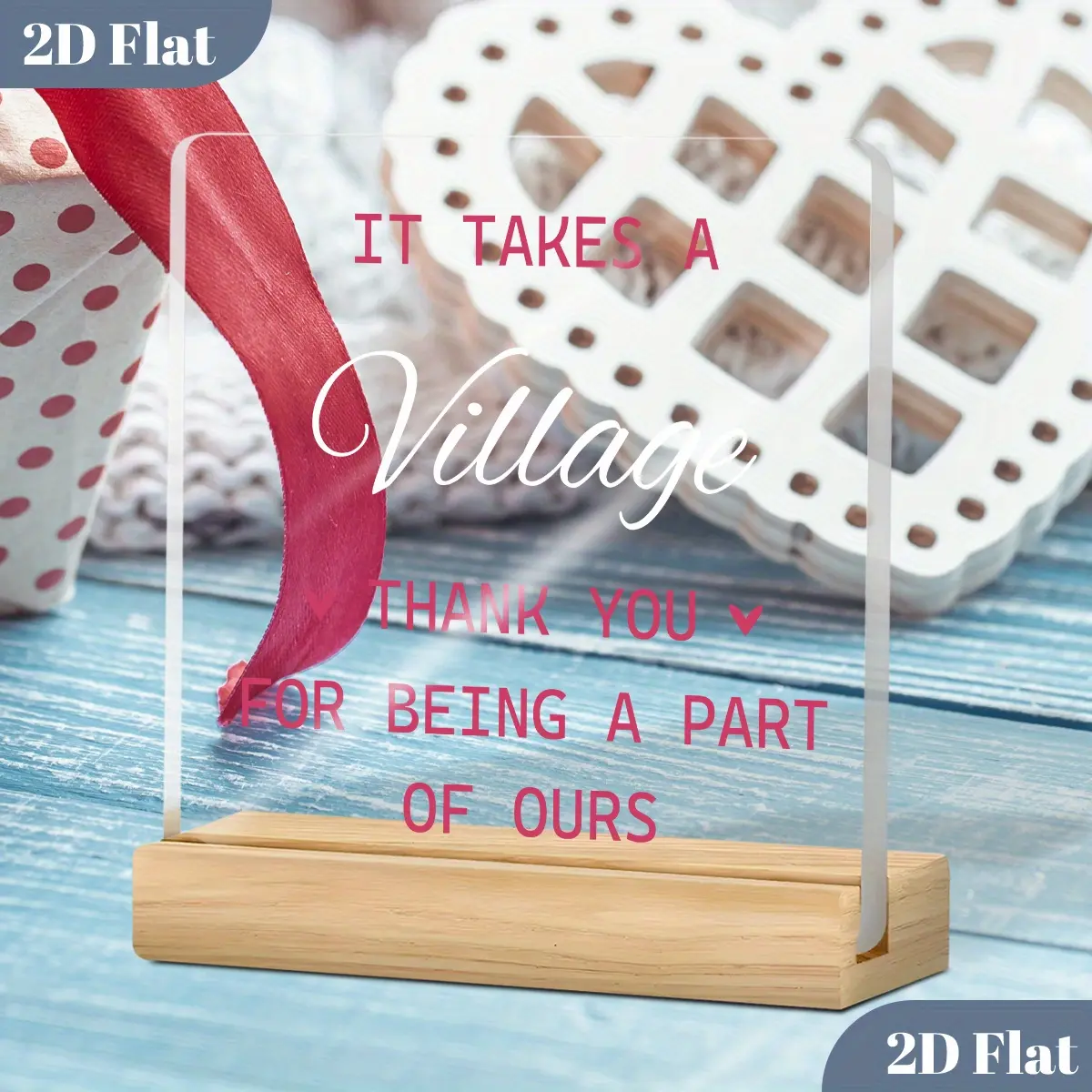 2D Flat, "It Takes A Village..." Thank You Plaque Heartfelt Award Gift for Daycare Teacher, Paraprofessional, Coach Classic Design with Base, Perfect for Christmas, Thanksgiving & Birthdays Gift