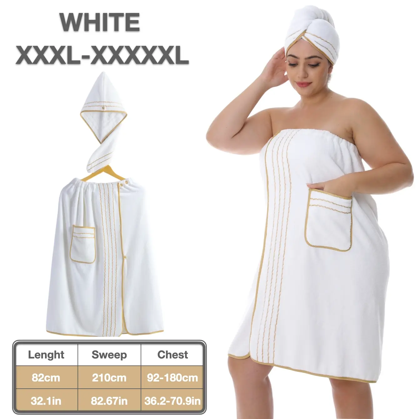 Women's Plus Size Bathrobe Set, Matching, Soft Coral Fleece Material, Adjustable Fit M-Xxxxxl, Ideal for Home & Travel Use, Bathing Skirt