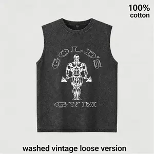 Vintage Washed Sleeveless Gym Tank Top for Men, 100% Cotton Oversized Muscle Shirt, Bodybuilding Graphic Tee, Fitness Workout Training Tank, Loose Fit Streetwear Summer Vest