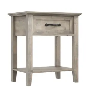 Set of 2 Industrial Grey Coffee Tables - Modern Wooden with Storage Drawer & Open Shelf - 2-Tier Side Tables for Bedroom, Living Room, Dorm, Small Spaces, 23'' Height