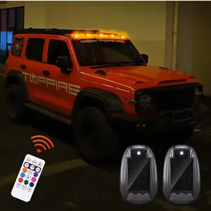 Solar Powered Car Roof RGB Flashing Light, Strobe Car Lights, Wireless No-Drill LED Warning Lamp for Trucks and Suvs, Enhances Night Visibility