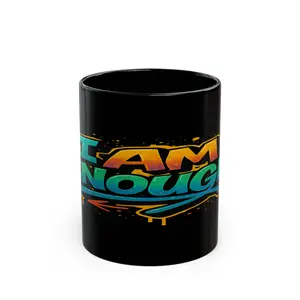 I Am Enough Mug | Graffiti Affirmation on Black Ceramic