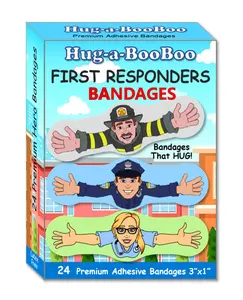 First Responders! Fun Adhesive Bandages from Hug-a-BooBoo. Hero Bandages That Hug! Kids Favorite 1st Responder Heros - Fireman, Policeman, Nurse and EMT Wearable Hugging Fun Stickers! 24 Ct