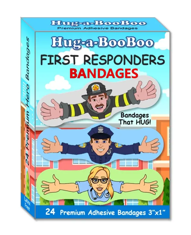 First Responders! Fun Adhesive Bandages from Hug-a-BooBoo. Hero Bandages That Hug! Kids Favorite 1st Responder Heros - Fireman, Policeman, Nurse and EMT Wearable Hugging Fun Stickers! 24 Ct