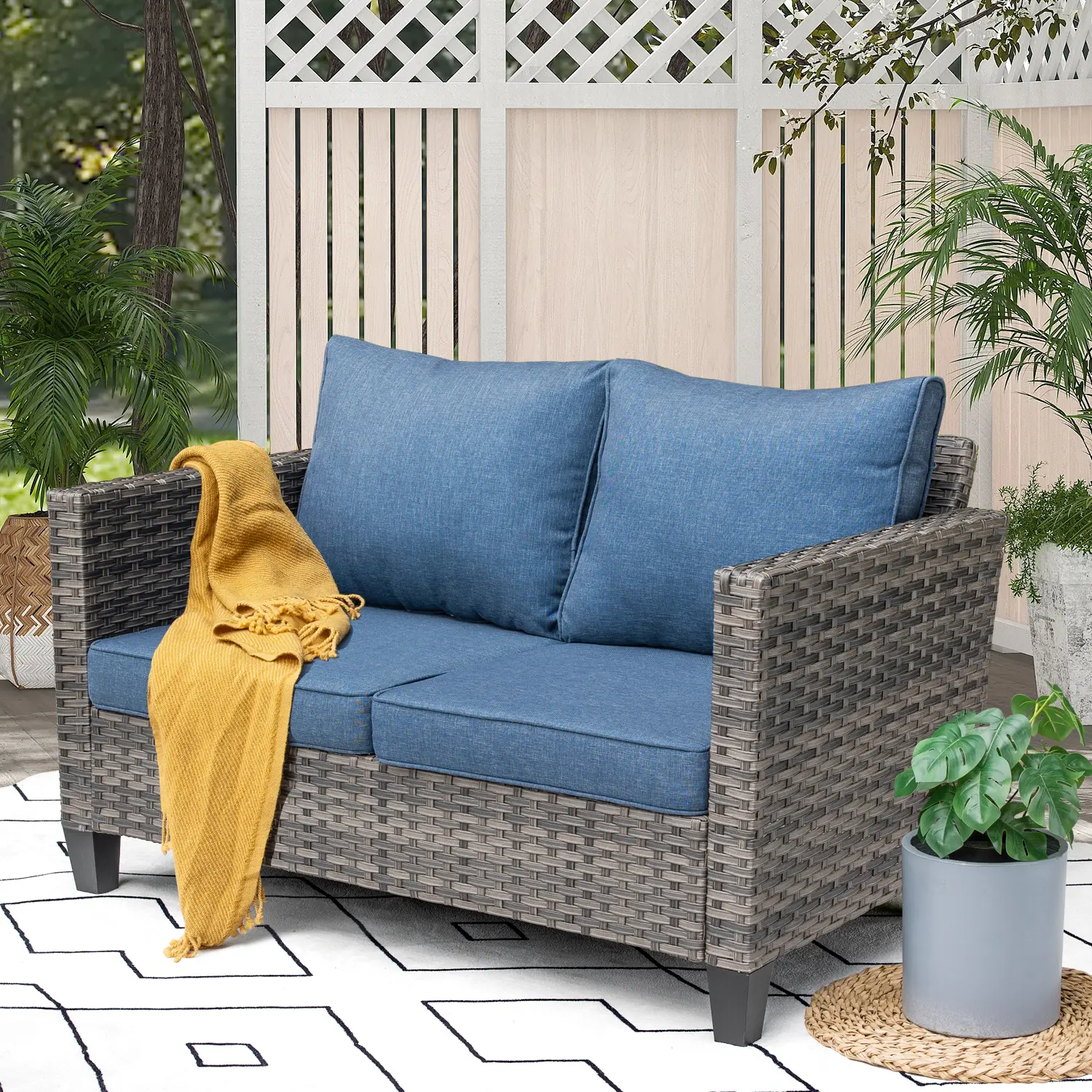 Patio Loveseat Wicker Loveseat Rattan Glider Sofa Patio Sofa All Weather Outdoor Furniture Loveseat Couch High Back Wicker Rattan Loveseat Couch for Yard Backyard Porch
