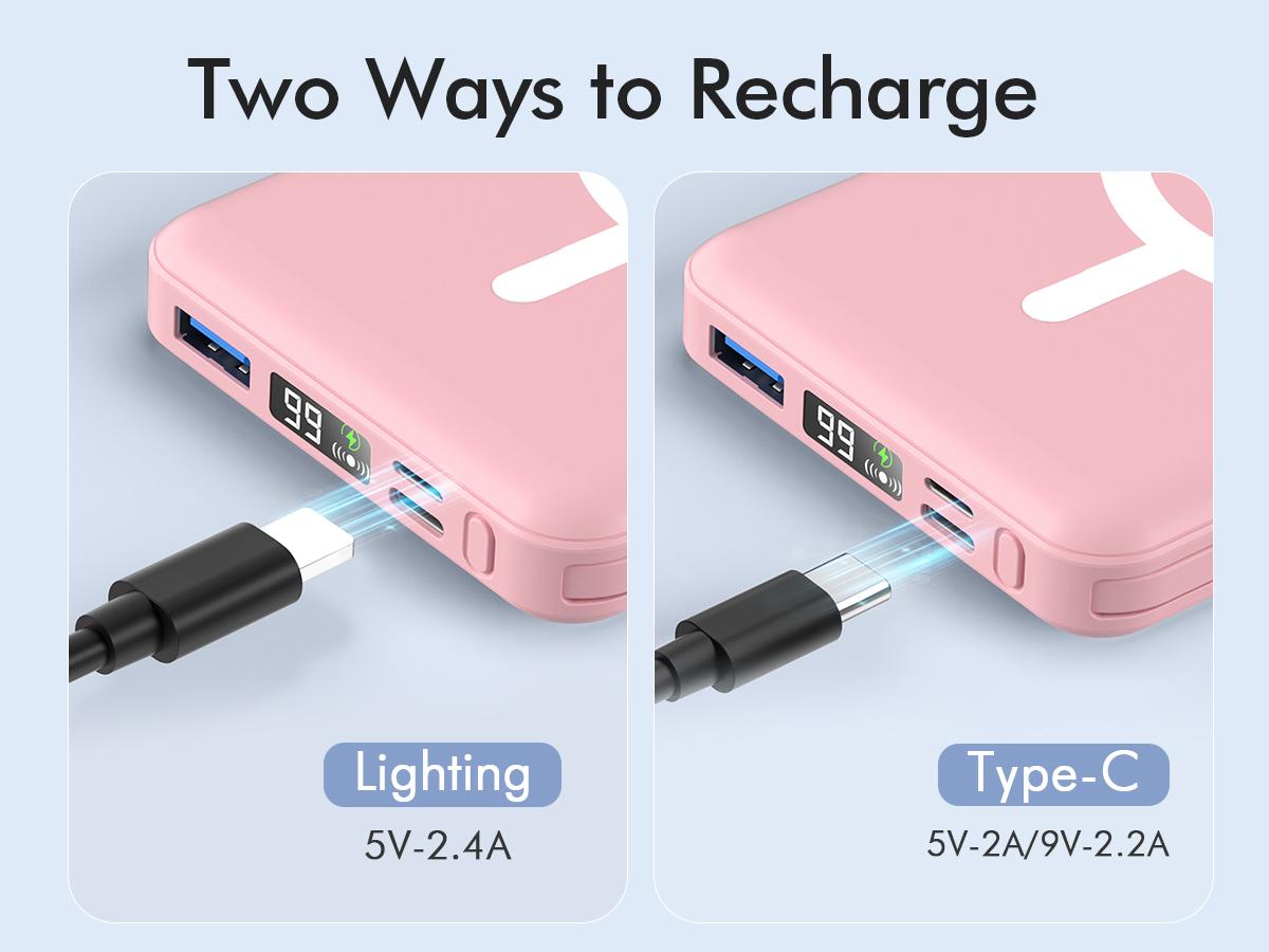 Podoru Multifunctional 10000mAh Power Bank, Wireless Magnetic Travel Charger Built-in USB C Lighting Cable, MagSafe for iPhone 17/16/15/14/13/12 Series
