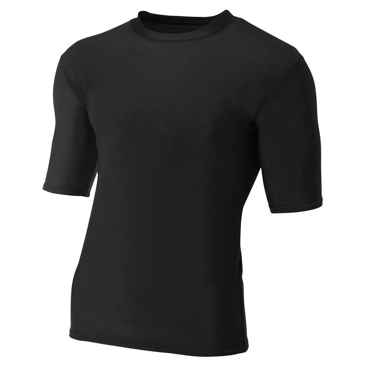 A4tech Men's Plain Crew Neck Compression T-Shirt, Activewear Top with Muscle Support for Recovery