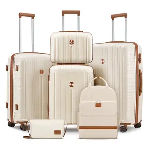 【Fast Delivered】6-Piece Travel Luggage Set, PP Hardshell Lightweight Durable Suitcase with Backpack and Small Toiletry Bag, TSA Lock, Spinner Wheels