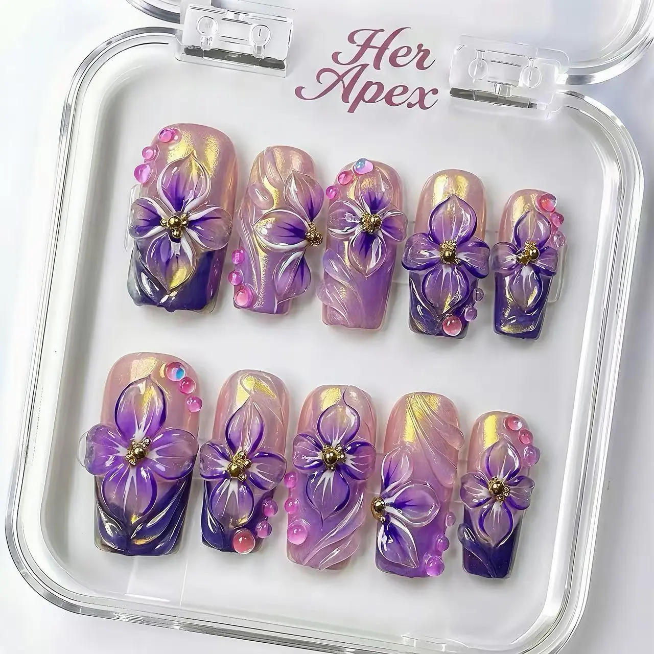 Her Apex BEST-SELLING Collection-Press on Nails Long Nails Press Ons with Butterfly and Rhinestone Design Acrylic False Nails for Women and Girls Press-On Nails