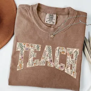 Comfort Colors Spring Flower Teacher T-Shirt, Floral Teach Shirt, Varsity Letter Teach Shirt, Varsity Letter Teach Shirt, Teacher Appreciate Gifts