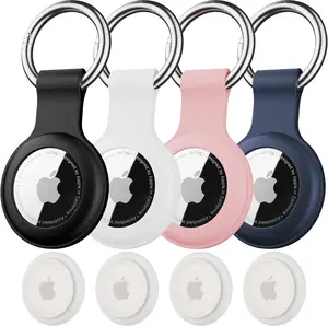 4-Pack Waterproof AirTag Keychain Holder with Soft Silicone Case & Key Ring, Lightweight Anti-Scratch Wireless Device Protection for AirTag 1st & 2nd Gen, Luggage & Dog Collar