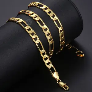 Hermah 6MM Yellow Gold Plated Figaro Chain Necklace 18-24 Inches Unisex Fashion Jewelry for Men Women Gift