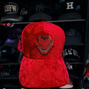 Chuky Hats - Red Velvet Cap with Devil Design, Perfect for Stylish Outfits