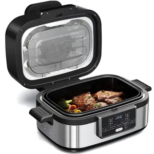 Antarctic Star 5-in-1 Smart Electric Grill & Air Fryer, with Grill, Airfry+Grill, Dehydrate, Bake/Roast and Airfry Function, Timer and Preset Temp Control, Indoor Use, Black