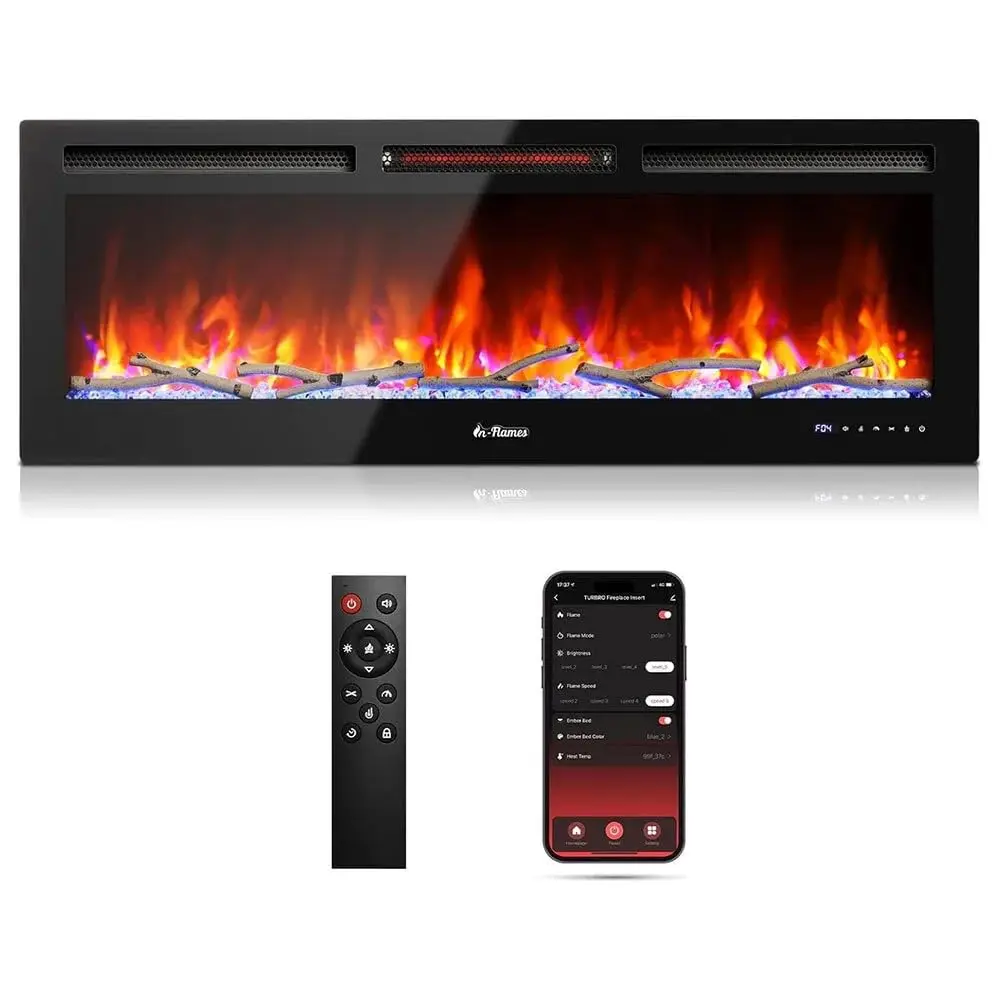 【GARVEE】50” Smart WiFi Infrared Electric Fireplace - 1500W Quartz Heater with LED Flame, Adjustable Flame Effects & Heating, Remote Control, Recessed or Wall Mounted, Adjustable Heating