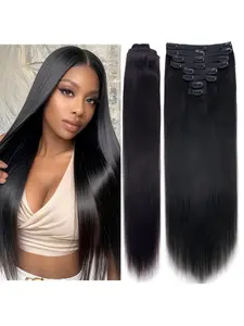 Clip in Hair Extensions Real Human Hair, Human Hair Quality, 14-28inch/8pcs Seamless Invisible Human Hair Clip in Extensions for Women, 10A Brazilian Virgin Remy Human Hair Extensions Clip ins Double Weft 100g Available in 1B# 4#