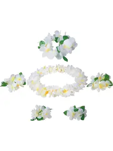 Hawaiian Luau Flower Leis Jumbo Necklaces Bracelets Headband Anklets Set 6-7 Pack