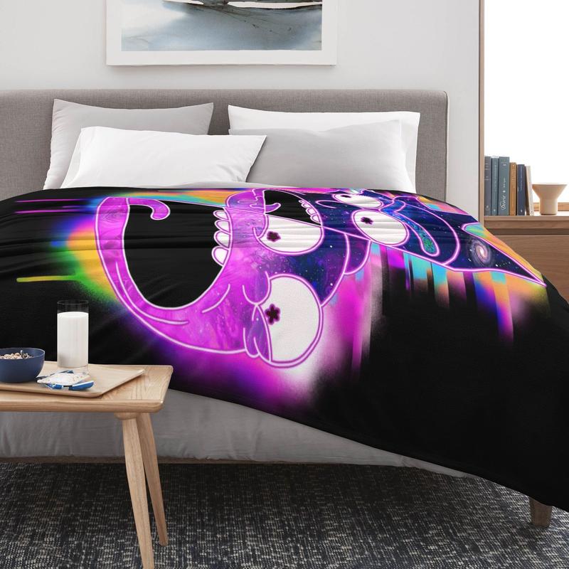 Rick and Morty Glitch Neon Face Throw - Psychedelic Distorted Portrait, Ultra Soft & Trippy