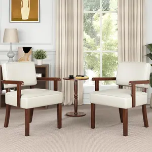 Accent Chair Set of 2 with Table, PU Leather Chair for Living Room Oversized Armchair with Soft Seat and Armrests for Bedroom Dinning Reading Waiting Room