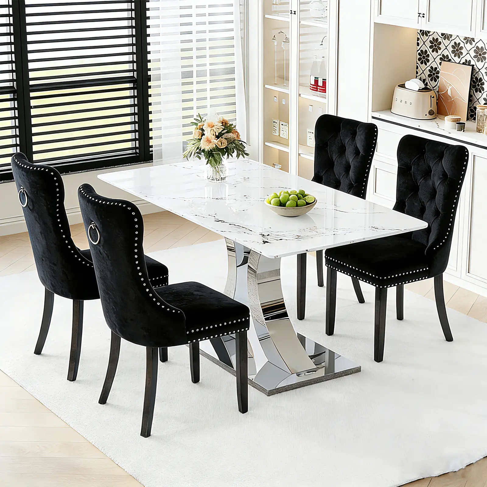 1 Table+4 Black Solid Wood Legs