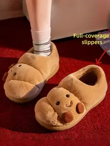 Women’s & Men’s Full Heel Wrap Croissant Slippers, Fuzzy Warm Slippers, Fuzzy House Slippers, Cartoon Pastry Design for Warmth & Comfort, Fluffy Plush for Soft Cozy Feel, Non-Slip Sole for Indoor Outdoor Use, Home Shoes & Holiday Gift