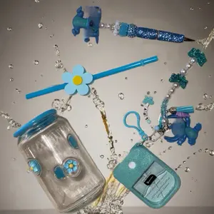 blue hawaii animal keychain set glass tumbler viral and a sanitizer viral