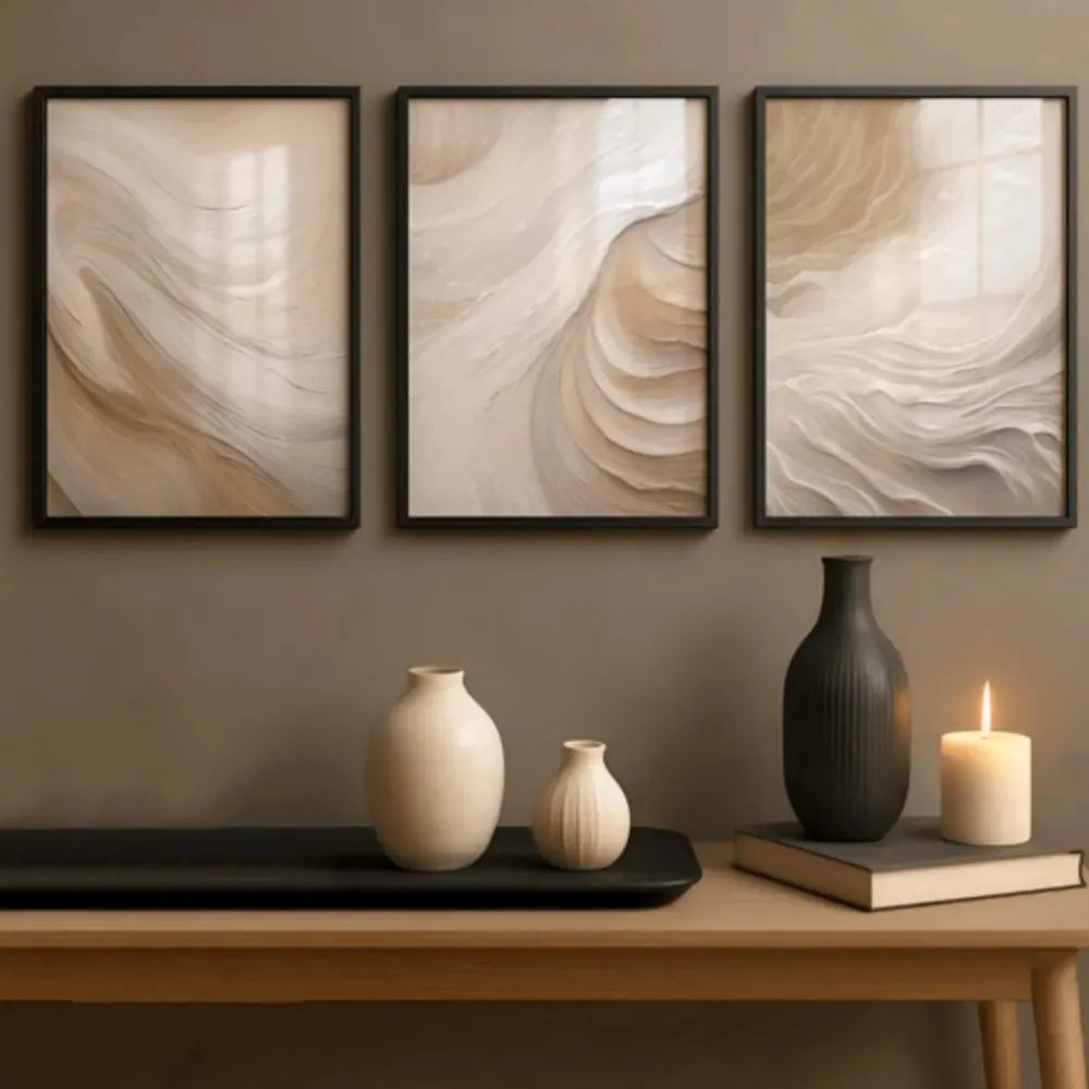 Optional Wooden Frame Neutral Beige Soft Tone Simple Canvas Print White Wave Abstract Wall Art Poster Modern Living Room Bedroom Home Decor Abstract Pattern Print Unframed Art Print