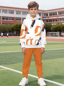 Boys' Spring & Fall Elastic Hooded Sweatshirt Hoodies Casual Set, Comfortable Long Pants Two-Piece, Medium to Large Kids Fashion