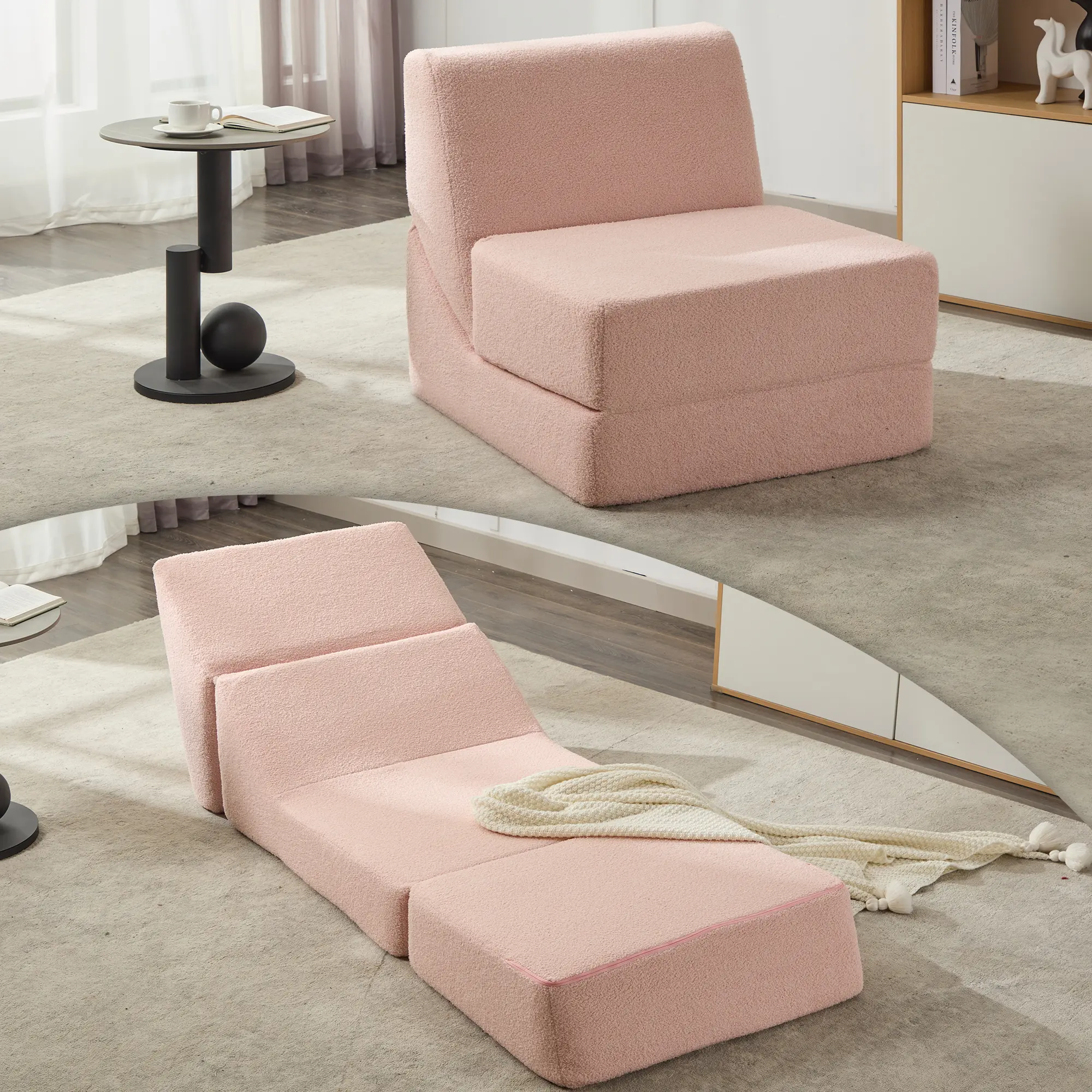 3-in-1 Convertible Sofa Bed – Teddy Velvet Fabric, Ergonomic Lounger Chair with Multi-Point Support, High Density Foam Cushion, Removable Washable Waterproof Cover – Space-Saving for Living Room, Bedroom & Reading Nook.