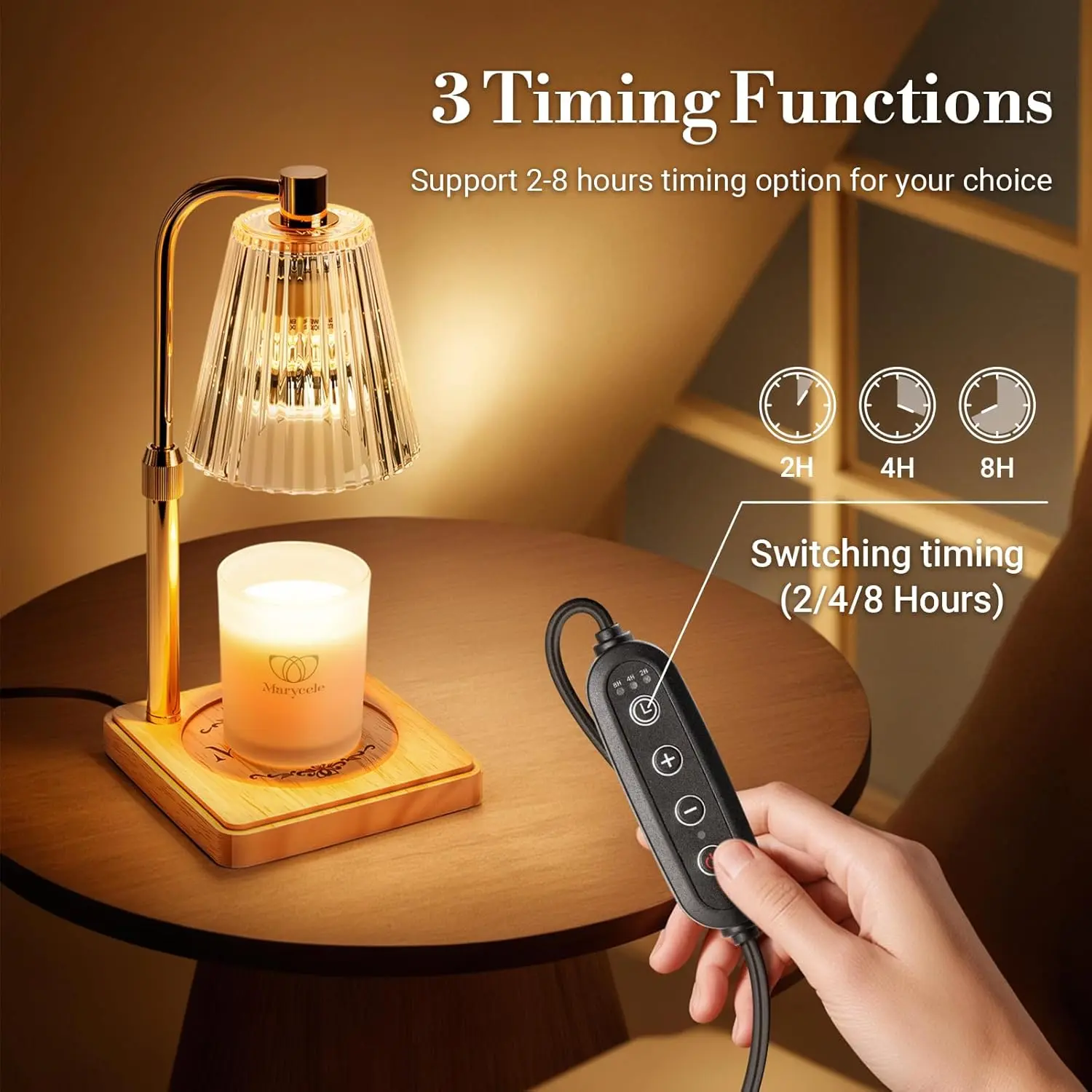 Marycele Candle Warmer Lamp with Timer & Dimmer – Electric Wax Melt Warmer for Yankee Large Jar Candles, Vintage Adjustable Height Candle Lamp for Home Decor & Gifts