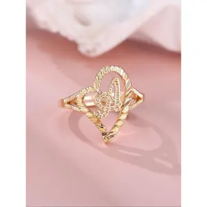 Vintage Hollow out Heart Design Cuff Ring, Letter Design Cuff Ring, Fashion Jewelry for Women & Girls, Heart Signet Ring