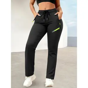 Women's Solid Color Athletic Pants with Multi-Pocket Design - Full-Length Workout Trousers for Gym, Yoga, and Other Activities; Elastic-Free Non-Stretch Fabric Ideal for Spring/Summer Training and Casual Wear
