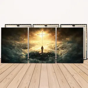 Wooden Framed Canvas Painting, 3 Counts/set Religious Cross Print Art Poster, Wall Art Decor for Home Living Room Bedroom Office, Indoor Decoration, Home Decor, Ornaments