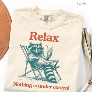 Comfort Colors Raccoon Lying on Beach Chair with Lemonade T-Shirt, Relax Nothing is Under Control Shirt, Funny Summer Shirt, Vintage Raccoon Graphic Tee, Vacation Shirt