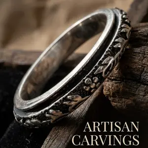 Vintage Women's Oxidized Flower and Leaf Embossed Spinner Ring — Anxiety Relief Jewelry