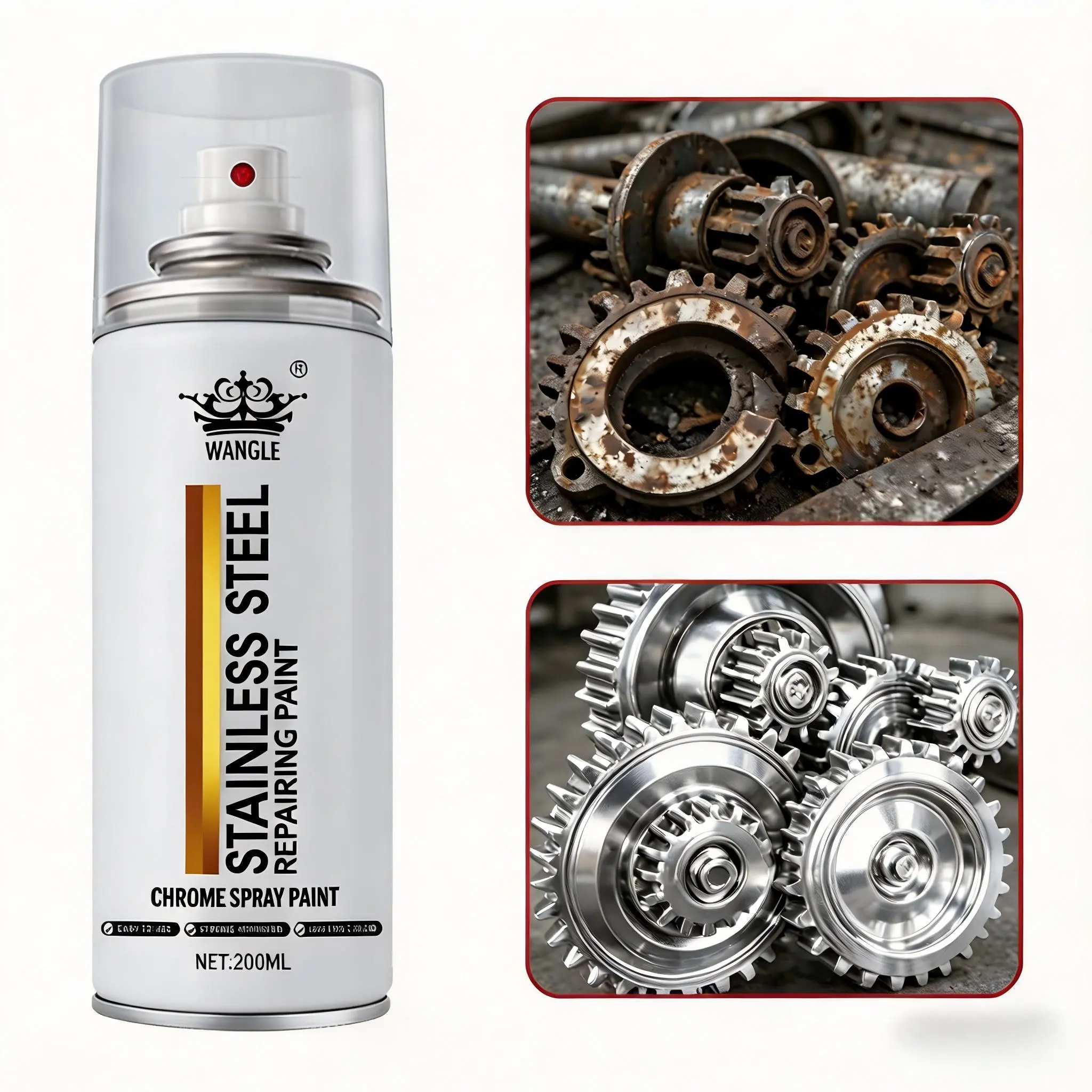 WANGLE Stainless Steel Repairing Chrome Spray Paint - 200ml for Metal, Auto & Rust Touch-Up